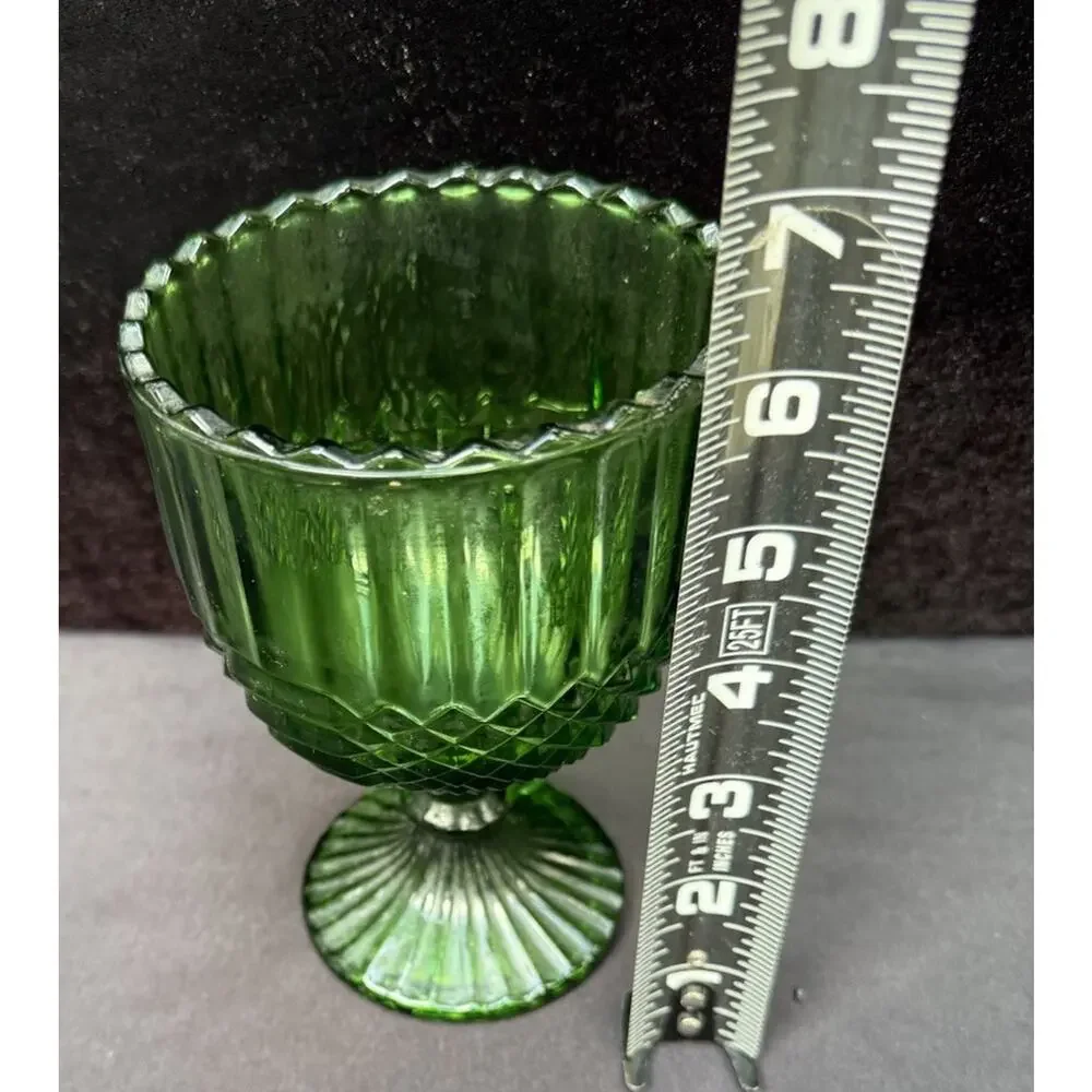 Vintage Footed Anchor Hocking Ribbed And Diamond Pattern Heavy Goblet -S1